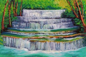Картина живописен пейзаж "Воден блясък" - водопади