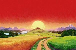 Картина пейзаж "Разходка в планината" - изгрев