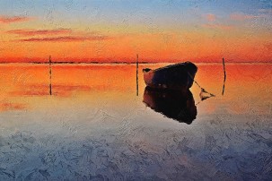 Kартина пейзаж "Лодка на морски залез"