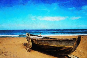 Kартина морски пейзаж "Лодка на брега"