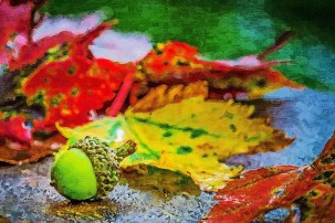 Картина живопис жълъд и есенни листа